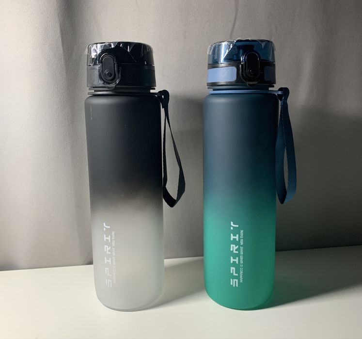 Бутылка BPA Пластик для воды для Спорта Путешествий 1л Чёрный, Голубой