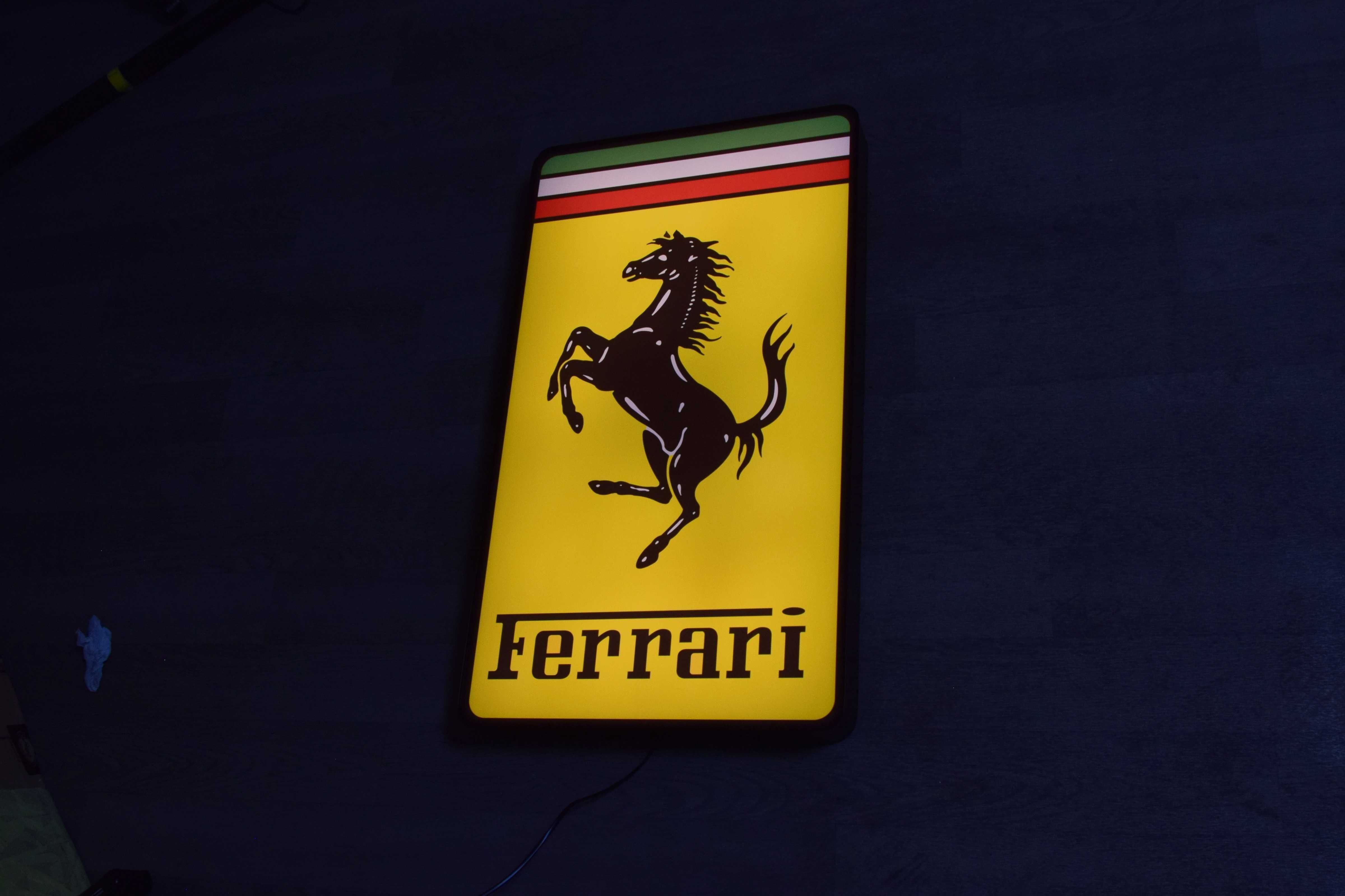 Podświetlane logo FERRARI, Neon LED, Lampka, Znaczek, Prezent