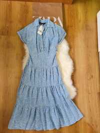 Sukienka koszulowa midi z ażurowymi haftem bawełna roz XS 34 S 36 Zara