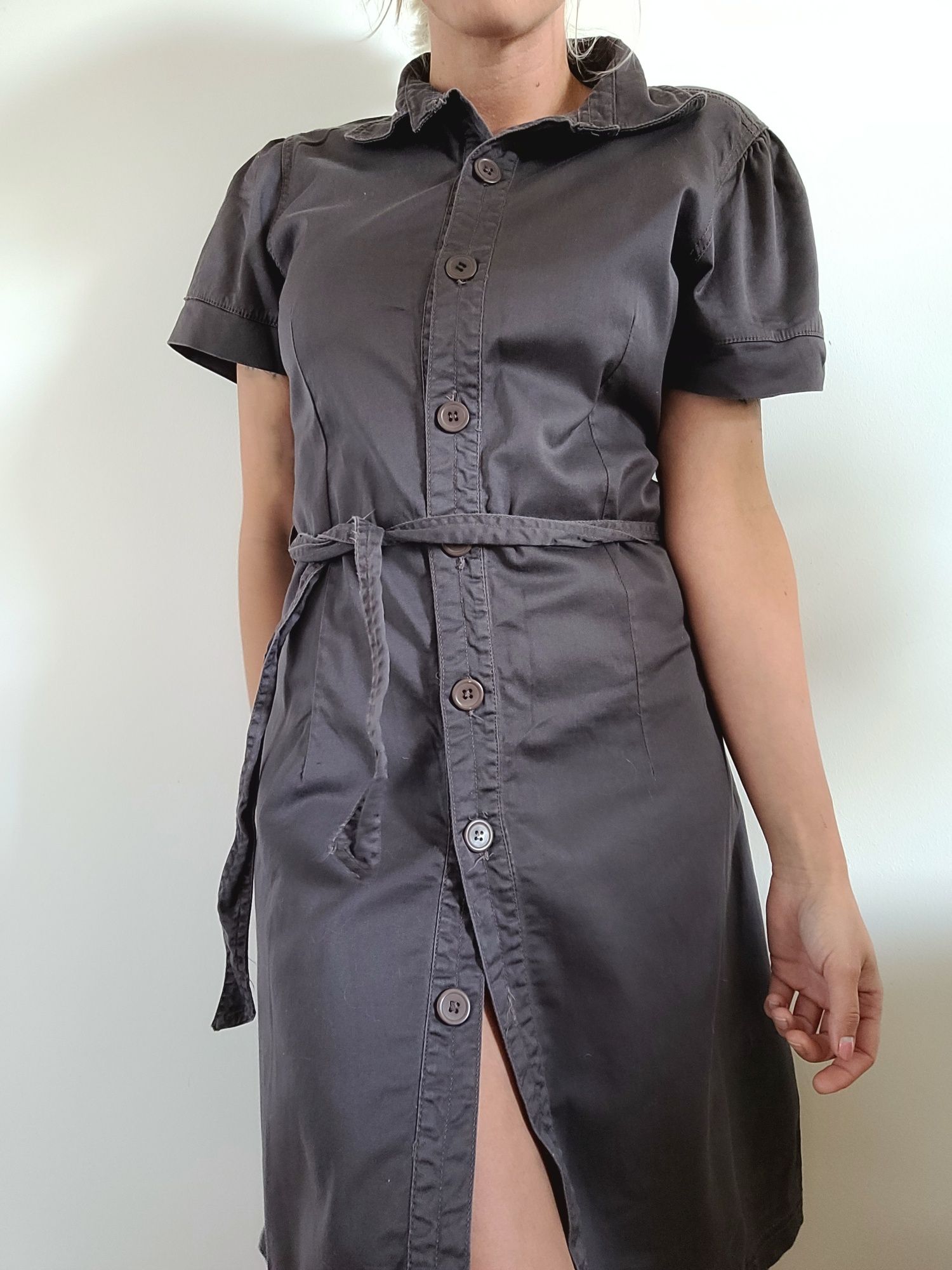 Szara sukienka oversize szmizjerka vintage