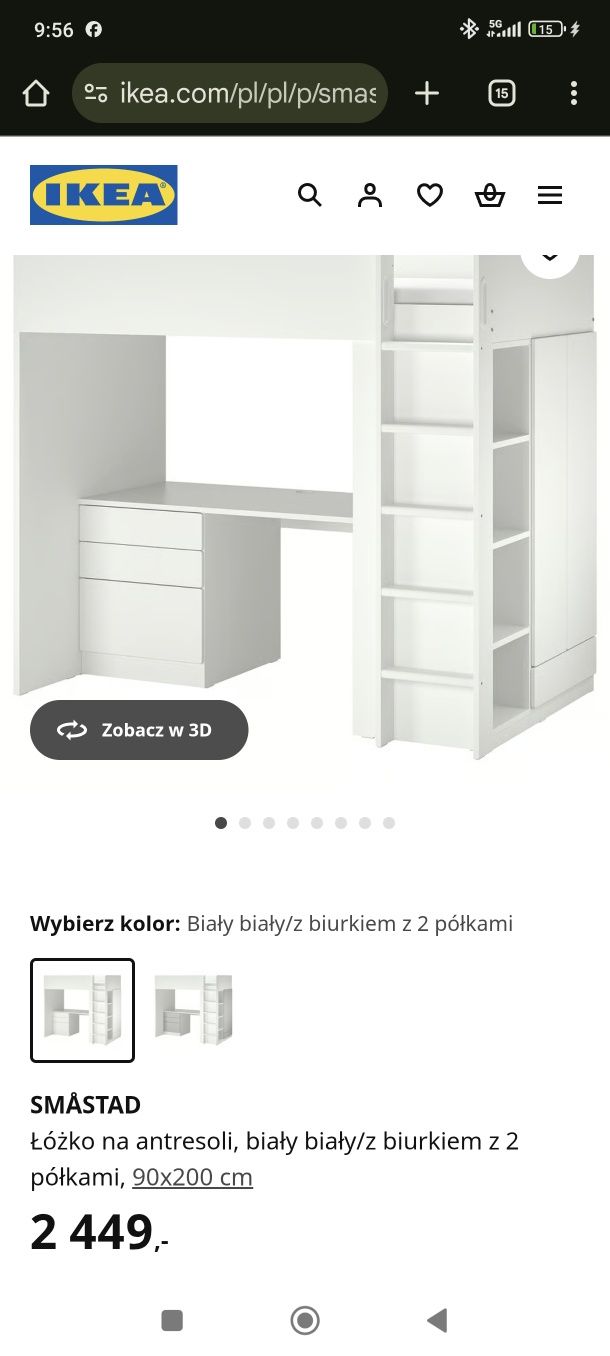 Meble IKEA SMÅSTAD łóżko piętrowe z biurkiem