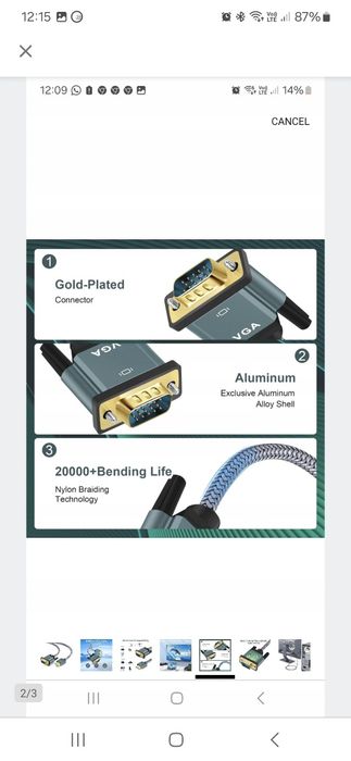 Kabel nylonowy pleciony HDMI do VGA 3M 1080P/60HZ