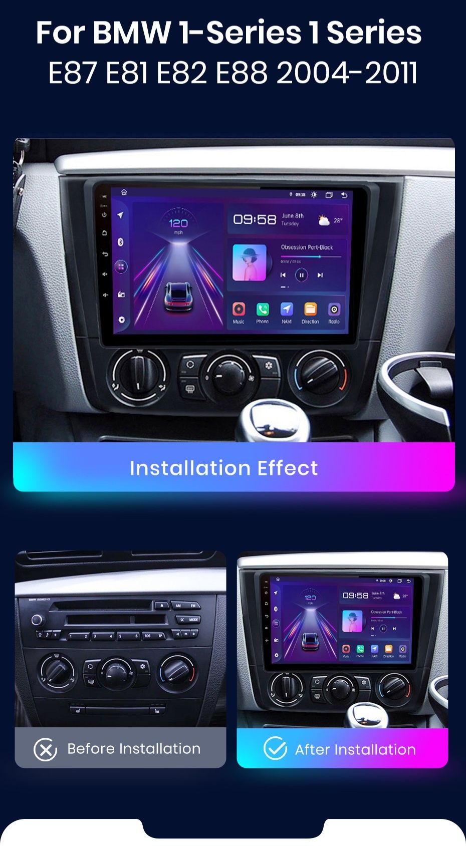Radio nawigacja BMW seria 1 E87 E81 E82 E88 android GPS NAVI