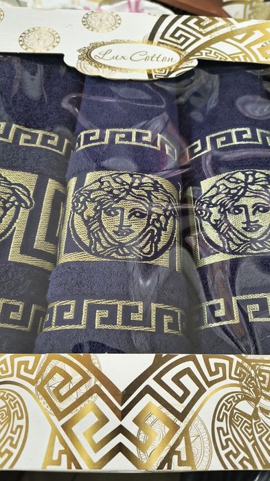 Ręczniki komplet 3częściowy w pudełku prezent bawełniane wzór grecki