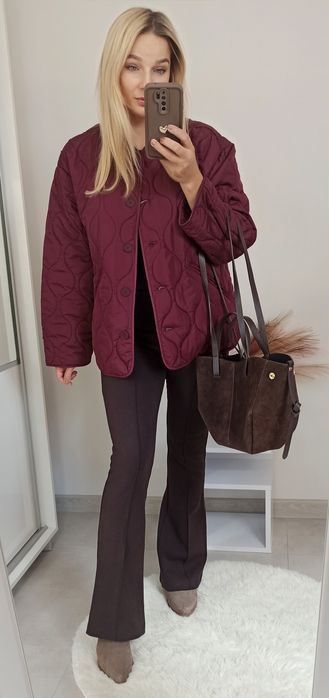 Zara kurtka pikowana XS 34 oversize bordowa wodoodporna