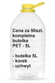 Plastikowa butelka 5L PET z dużym korkiem i solidnym uchwytem 50szt.