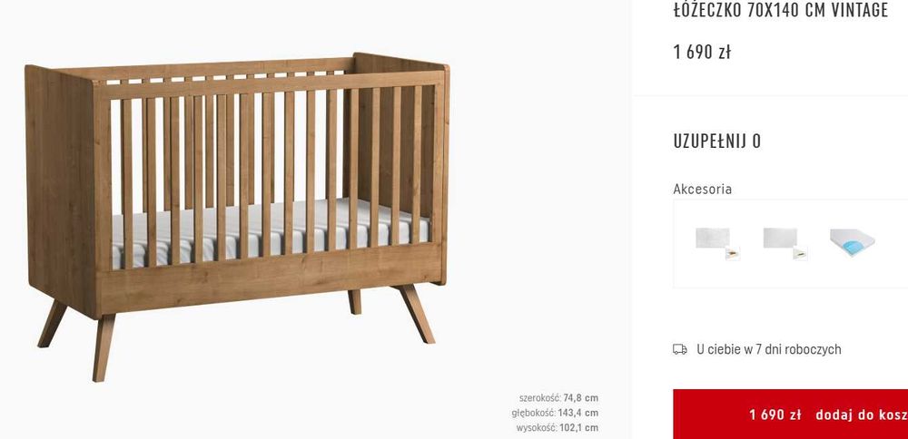 Łóżeczko + komoda + przewijak VOX Vintage