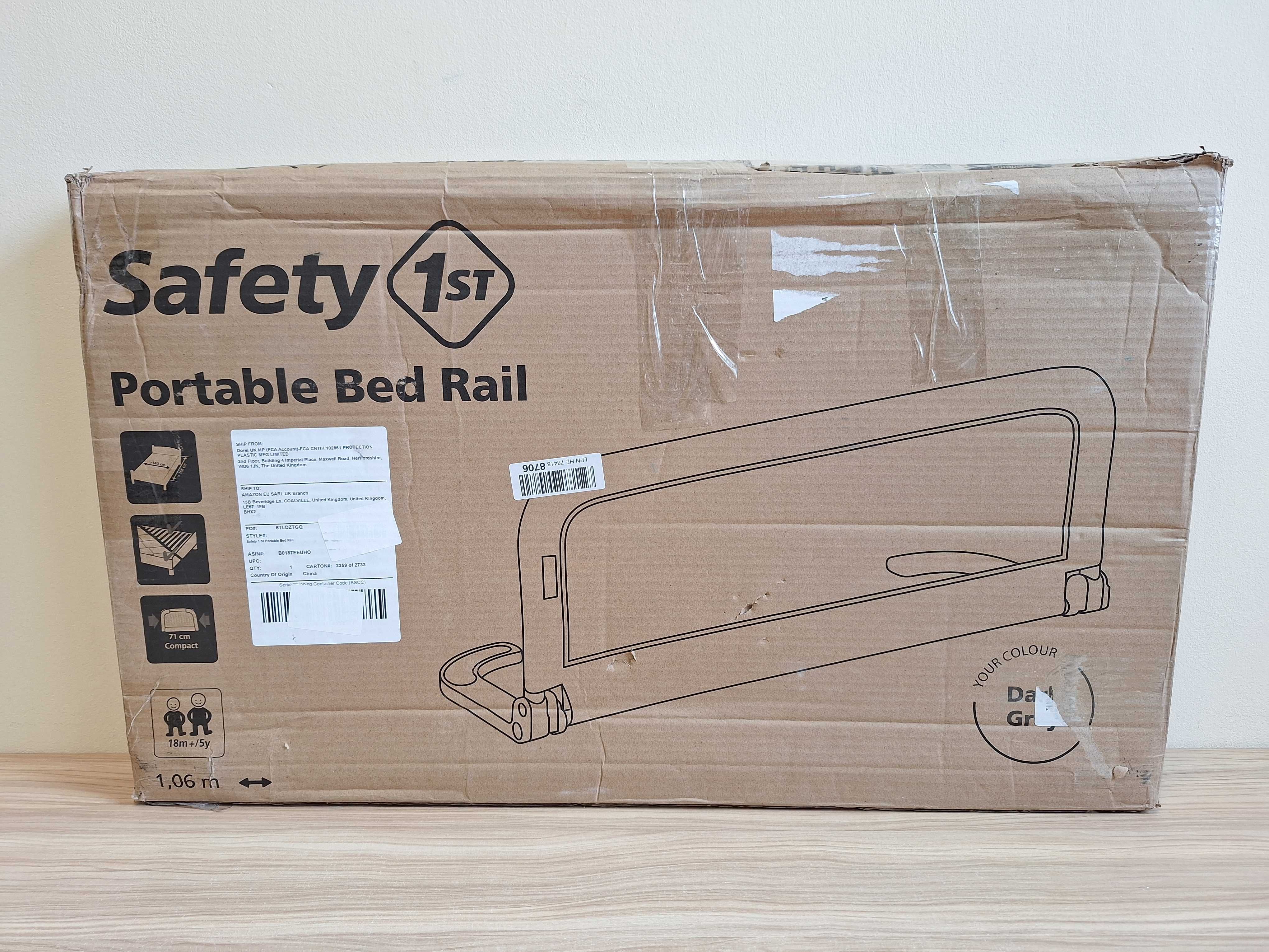 Barierka składana do łóżeczka Safety 1st 106x42 cm ciemnoszara A