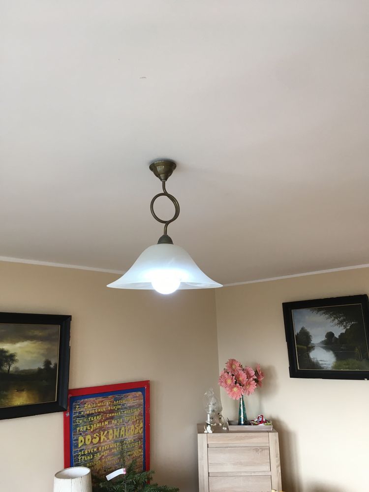 Lampa sufitowa mosiężno- szklana dł 44 cm