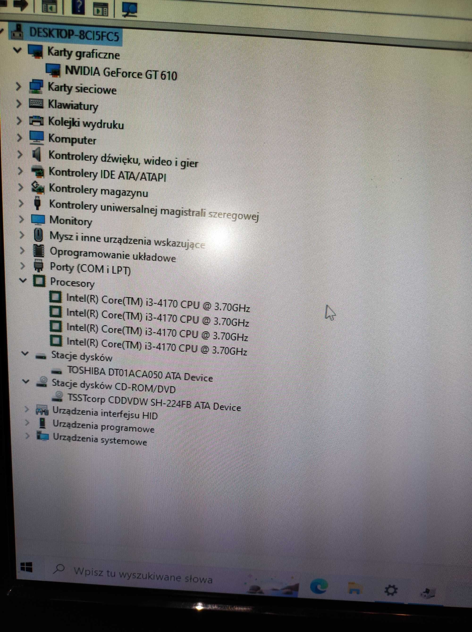 Komputer Windows 10, intel Core i3- 4x3.7 GHz, 4 GB ram, HDD 500 GB