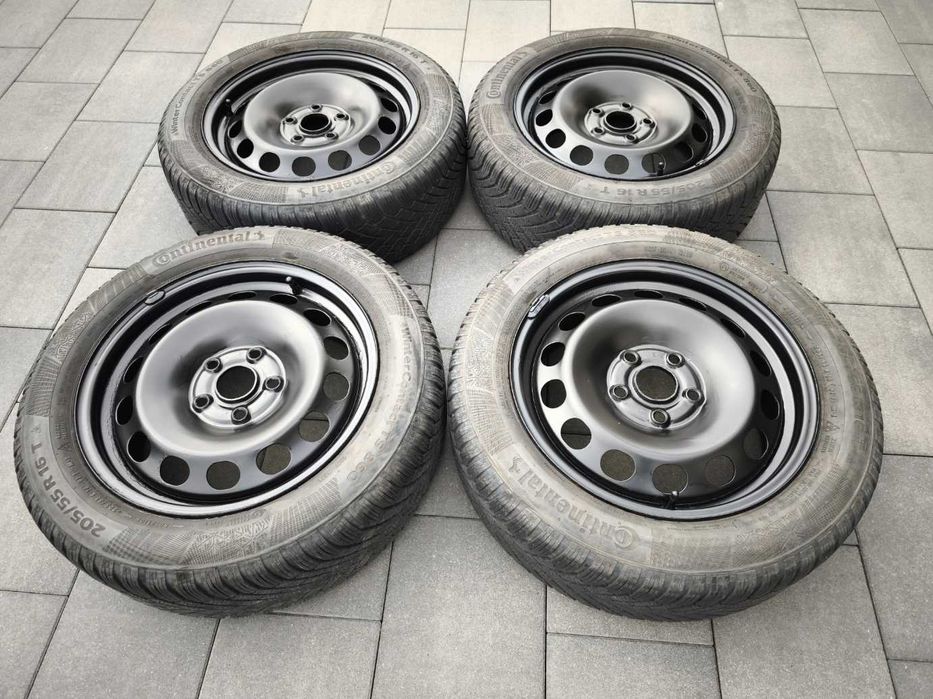 komplet 4 kół zimowych Continental 205/55/R16 z felgami VW/Skoda