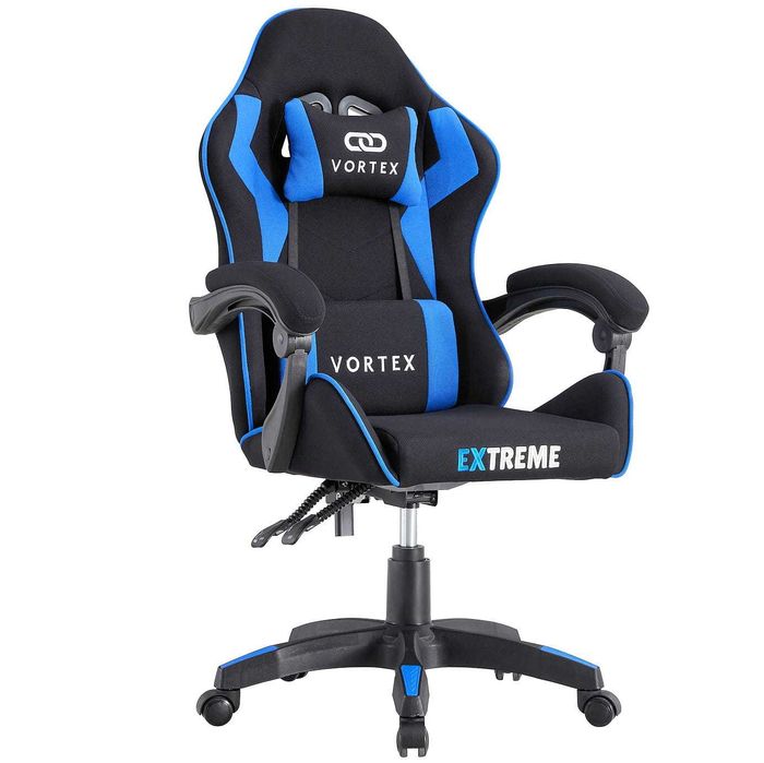 Fotel Gamingowy Vortex Black/Blue - Tkanina, Ciche kauczukowe kółka