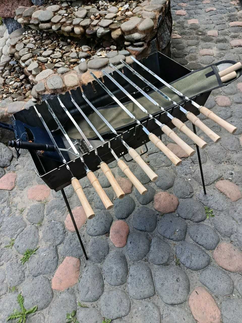 Компактний пікніковий набір Мангал та шампура (в чохлах) +віяло +щітка