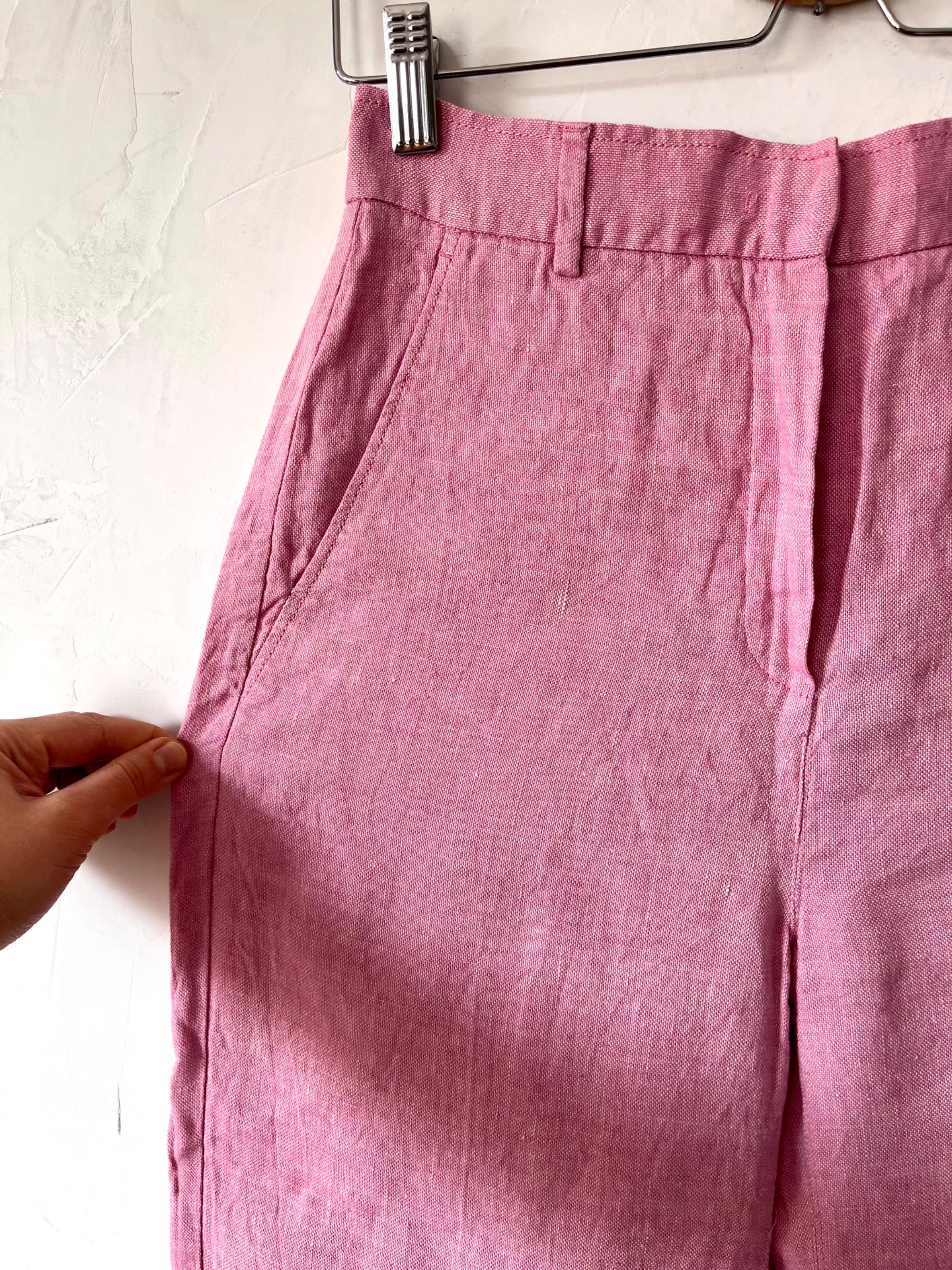 Spodnie lniane Weekend Max Mara 36s pudrowy róż linen premium trousers