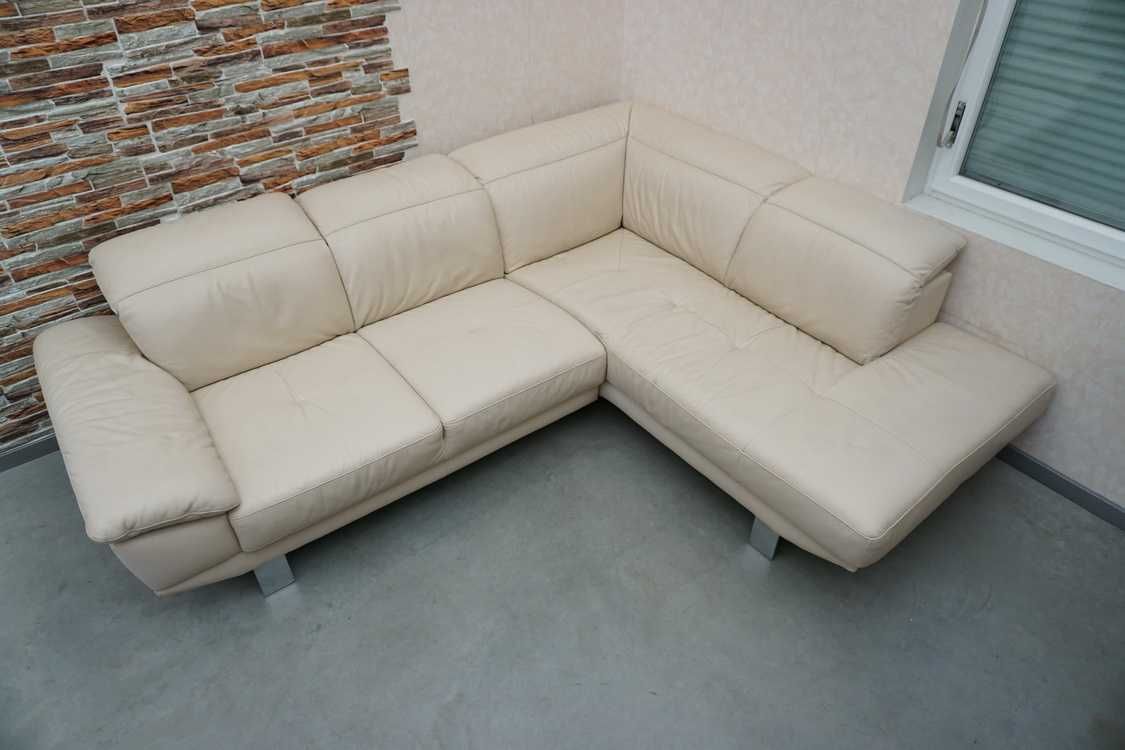 Narożnik sofa skóra nowoczesny styl jasny ecru 250x200  rabat -40%