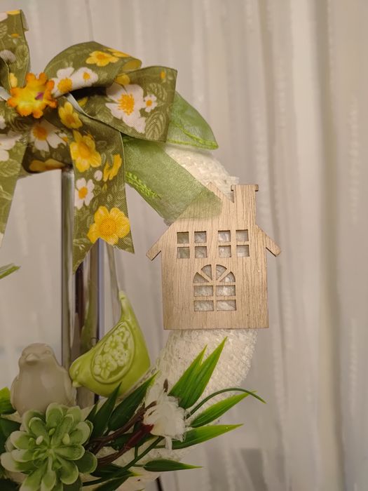 Wianek stroik wiosna lato całoroczny porcelanowe ptaszki 24x24 cm