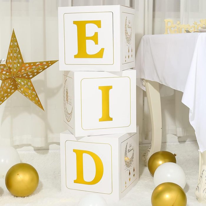 Trzy Częściowe Pudełka z Nadrukowanymi Literami EID Dekoracja Ramadan
