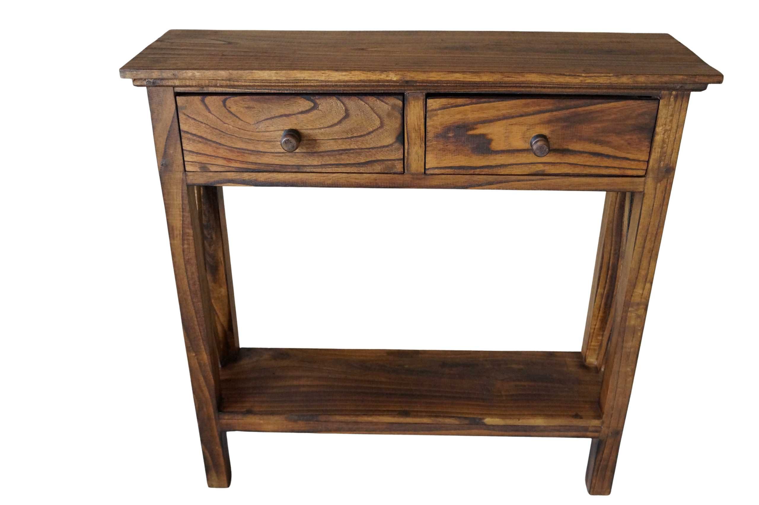 Drewniana konsola z szufladami 80 cm brąz vintage