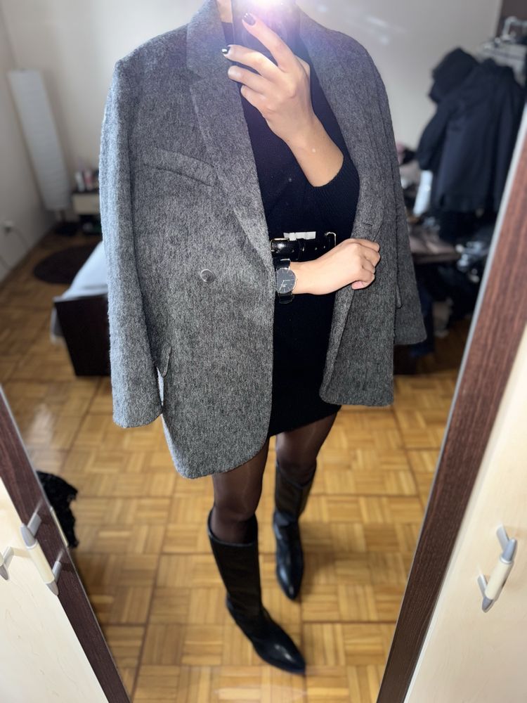 H&M oversize marynarka krój prosty z włosiem Xs