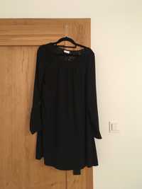Prosta czarna elegancka tunika sukienka koronka M