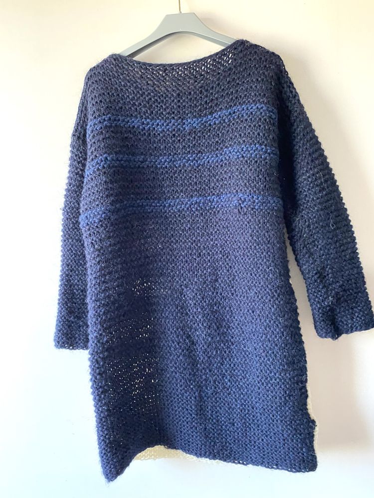 Wełniany długi sweter handmade gruby splot