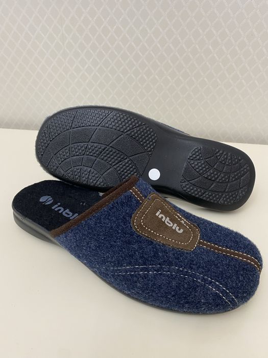 Чоловічі тапочки Inblu повстяні сині та коричневі/замша устілка