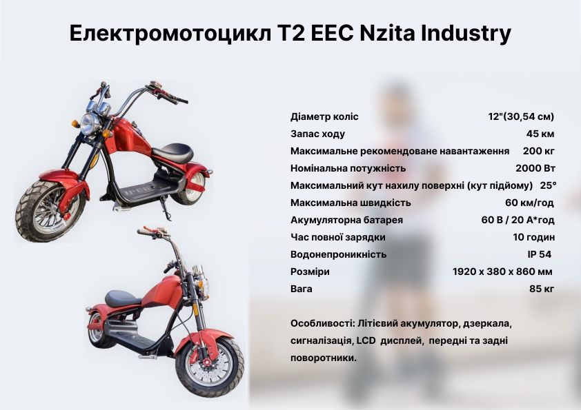 Електромотоцикл/ T2 EEC Nzita/Електроскутер/електросамокат