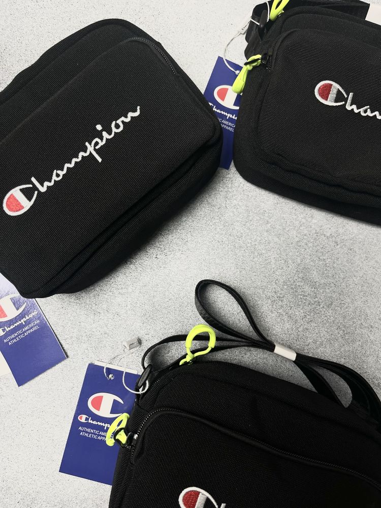 Сумка Champion big logo чорна swoosh air island company чорна унісекс