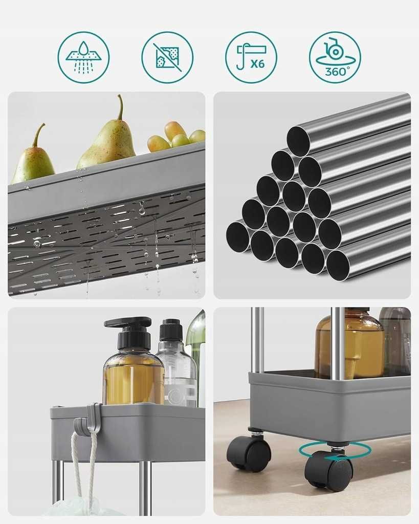KSC008G01 SONGMICS Wózek kuchenny łazienkowy na przybory Regał z półka