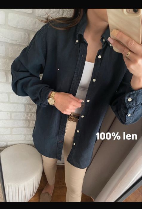 Klasyczna koszula meska tomy hilfiger 100% len