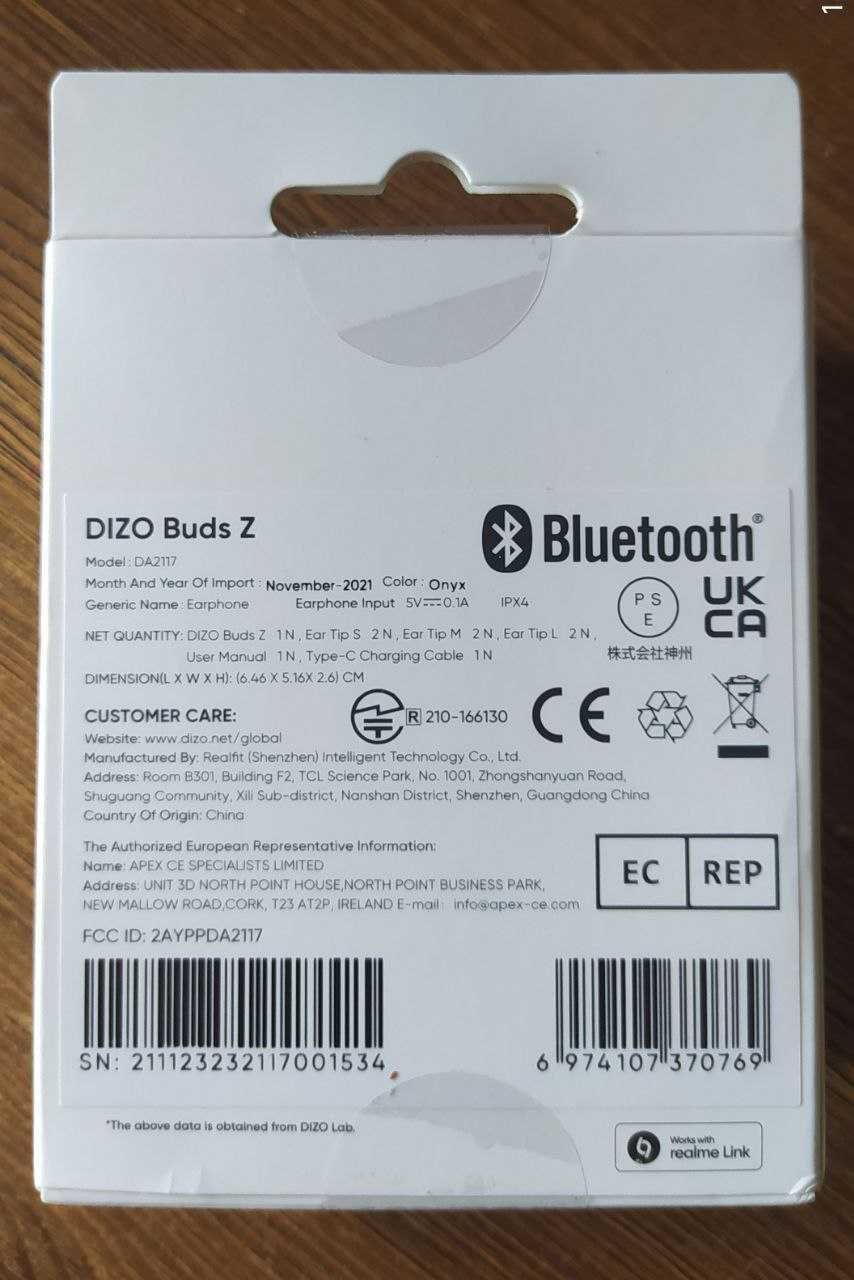 Наушники Realme DIZO Buds Z.  AAC,Apt-X. Запечатанная упаковка.