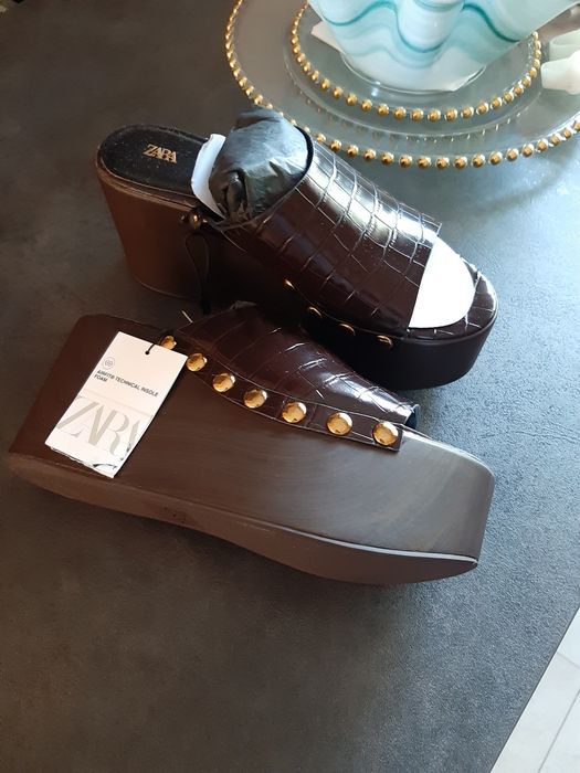 Koturny Zara 38 brąz czekolada buty klapki sandały tkmaxx wysokie lato