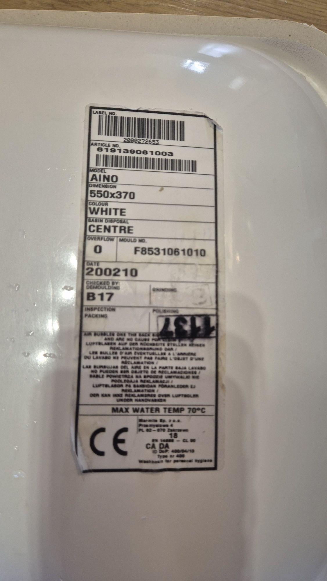 Umywalka konglomeratowa wpuszczana w blat 55 x 37 Aino