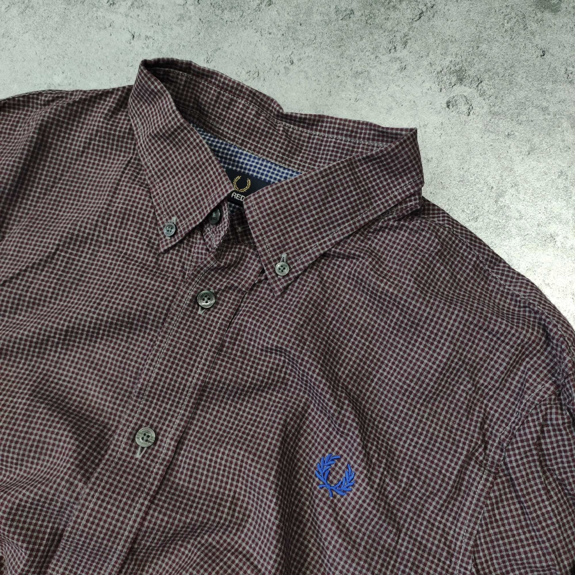MĘSKA Elegancka Koszula Kratka Bordowa PREMIUM Fred Perry Klasyk Haft
