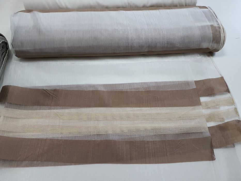 Tkanina firanowo-zasłonowa brązowo-beżowa szer.300 cm.