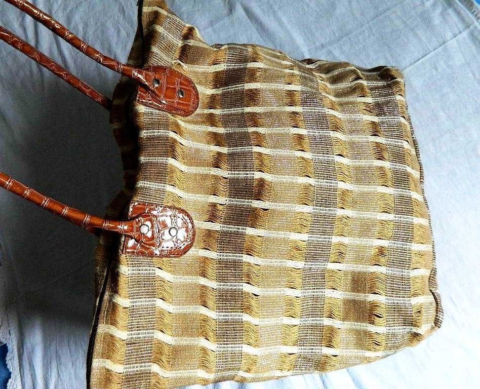 Beżowa płócienna torba, duża torebka, shopper