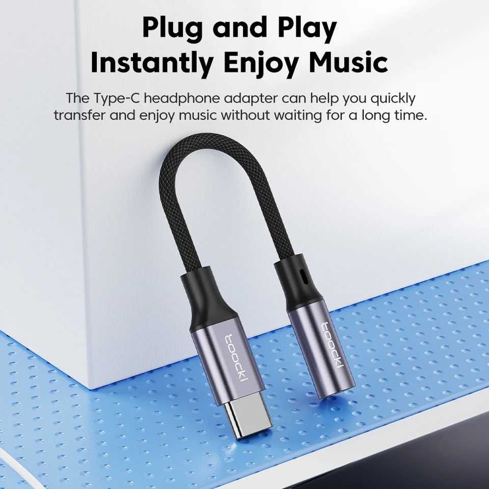 Adapter Audio Toocki USB-C - Mini Jack 3.5mm Przejściówka do Słuchawek