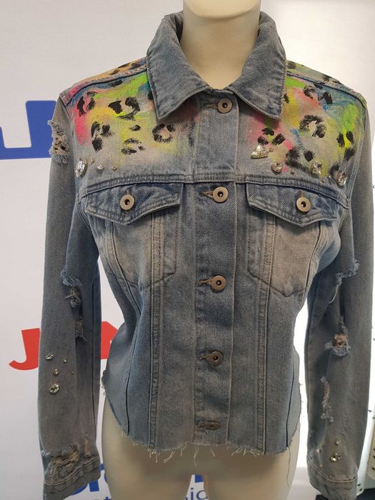 Kurtka jeans ręcznie malowana nowa rozm.L