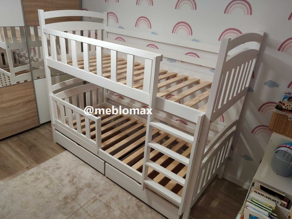 Śliczne białe drewniane mocne łóżko piętrowe lite drewno sosna dowóz