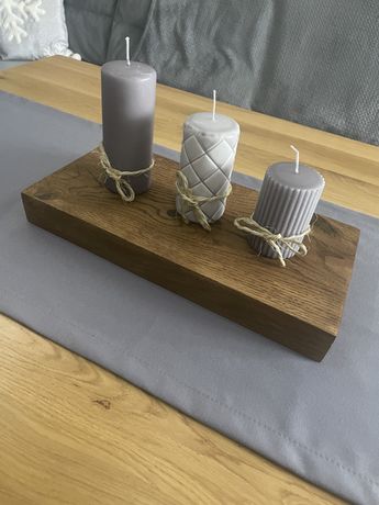Drewniany świecznik dębowy solidny rustykalny boho dekoracja prezent