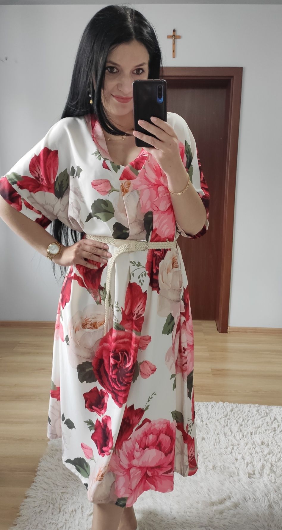 Sukienka MIDI w kwiaty wesele komunia chrzciny