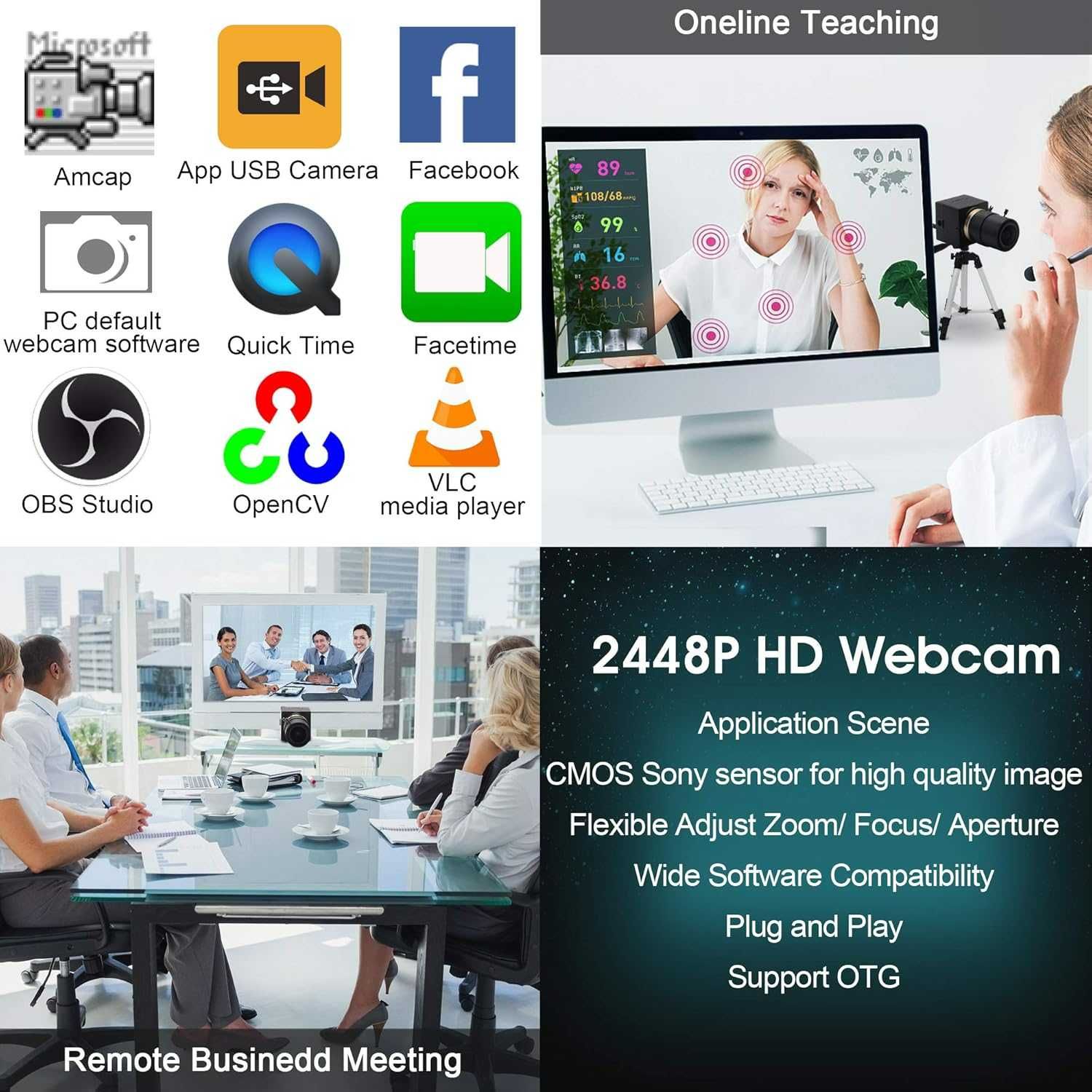 ELP Kamera internetowa o rozdzielczości 8 mpx z obiektywem HD 5-50 mm
