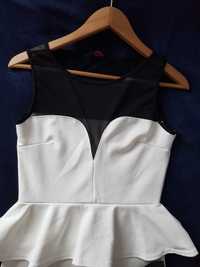 M, sukienka Jasno kremowa biała czarna dopasowana rozkloszowana siatka