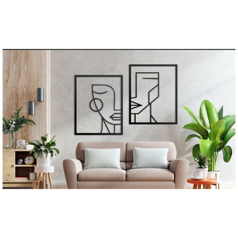 Obraz twarze geometryczne 2 el. czarny 70 x 150 cm