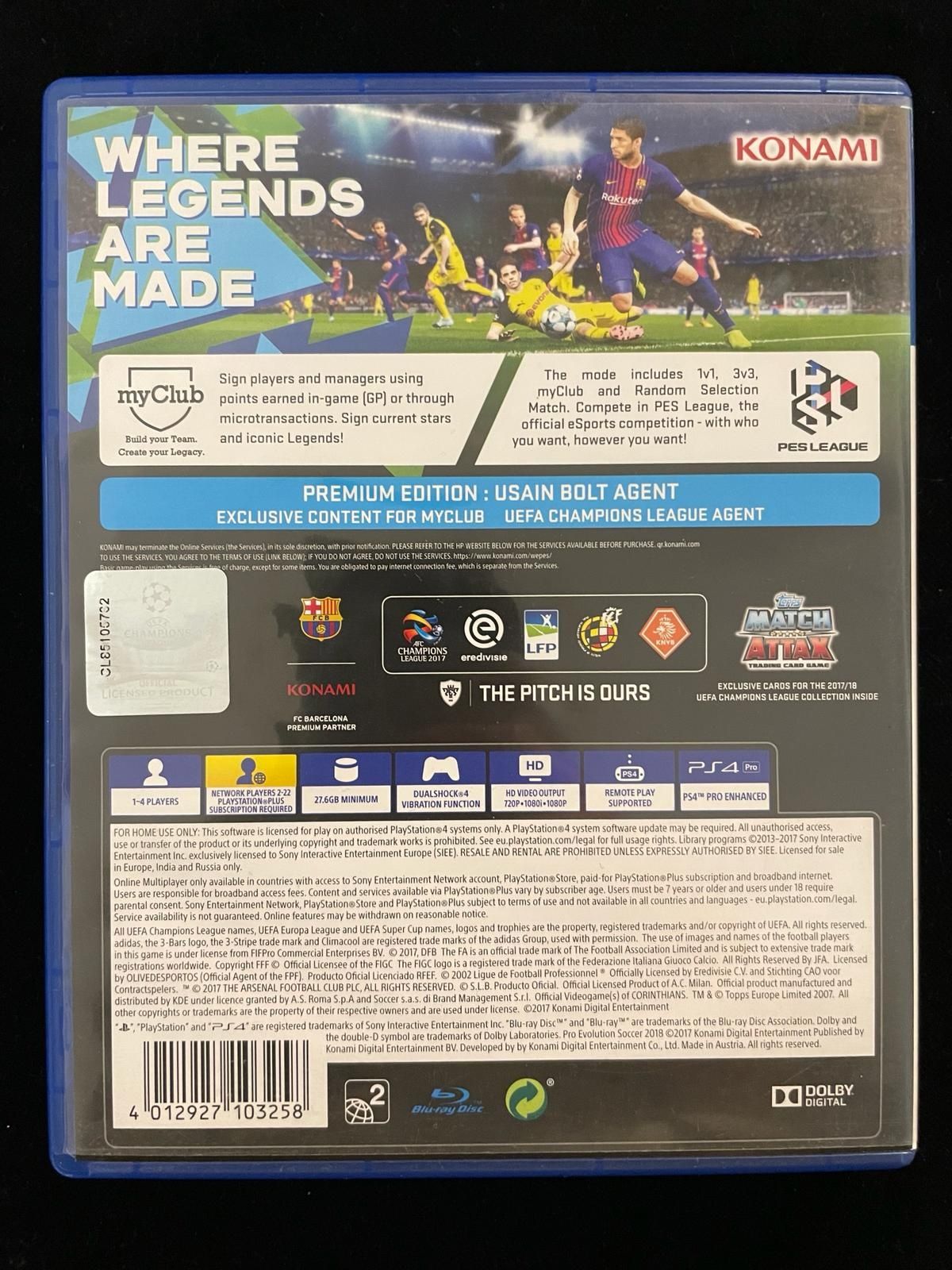 Pro Evolution Soccer PES 2018 na PS4 i PS5 w BDB stanie 3xA UEFA
