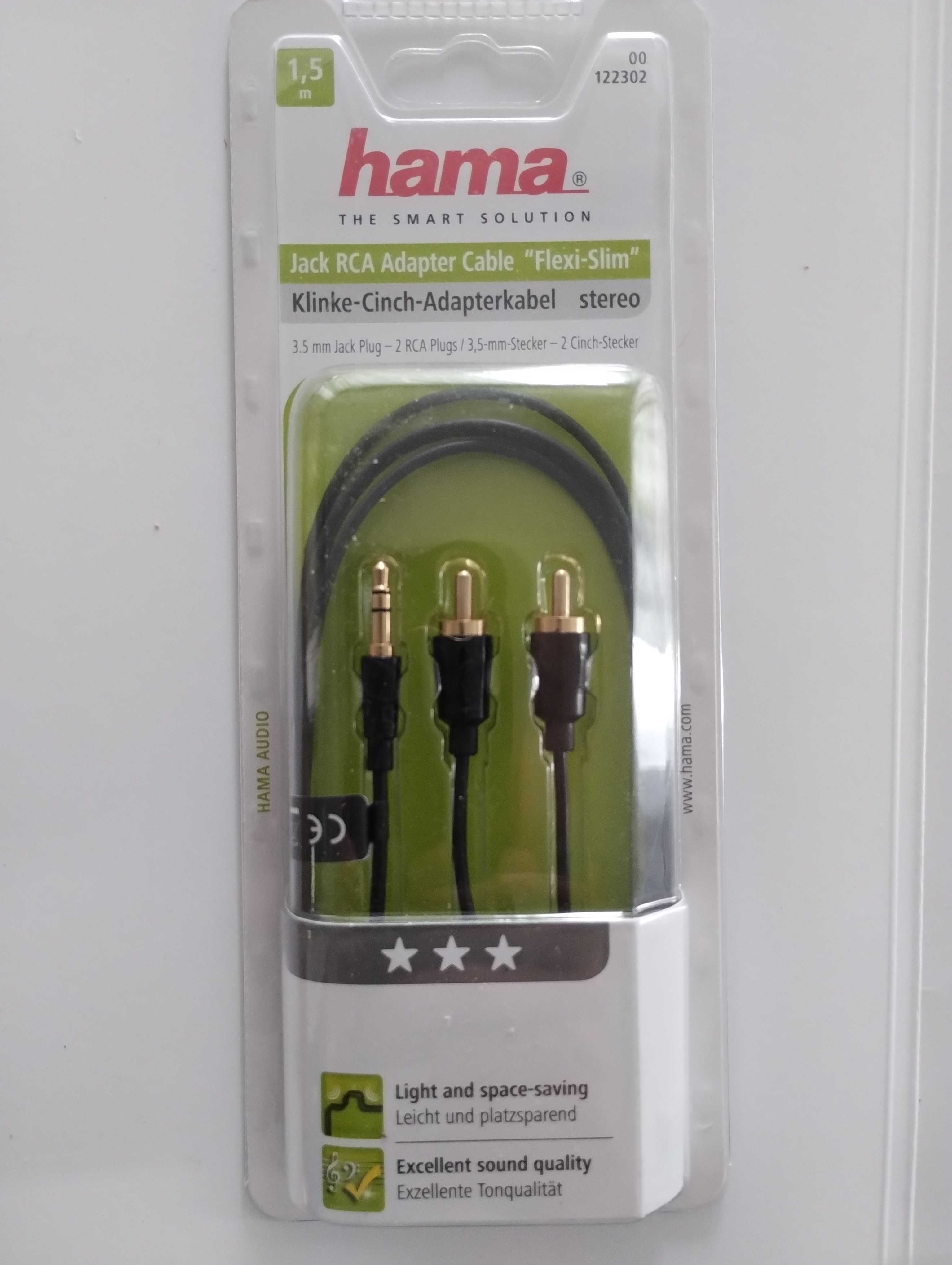 Kabel Jack 3.5 - 2xcinch FLEXI-SLIM stereo 1,5 m Pozłacane HAMA