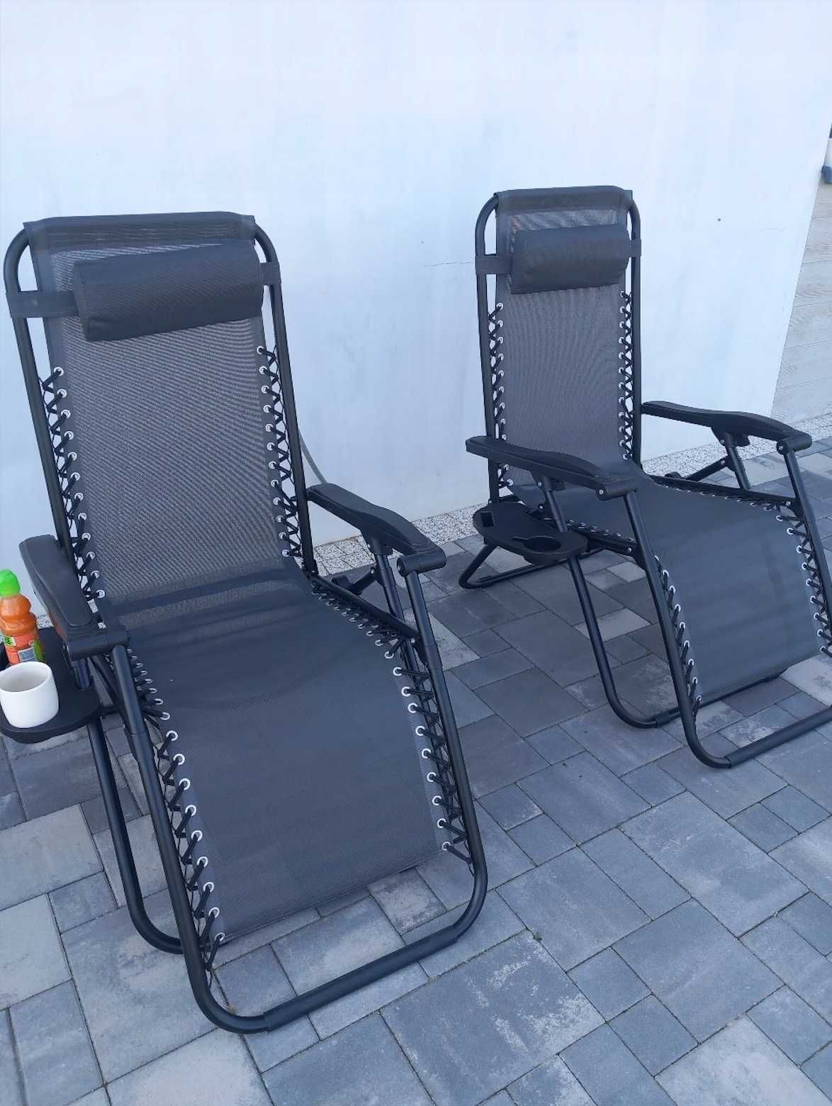 Mocny Leżak Ogrodowy Balkonowy Czarny Fotel Plażowy Krzesło Kempingowe