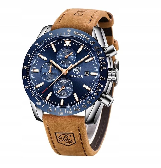 Zegarek Męski Klasyczny Benyar Chronograf +pudełko