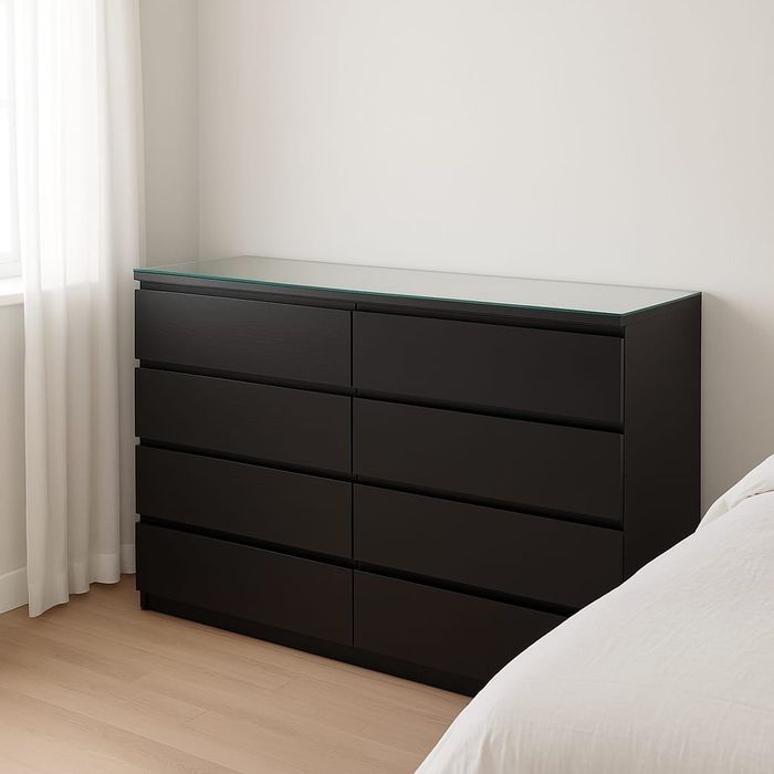 Cómodas malm ikea e vidro no topo