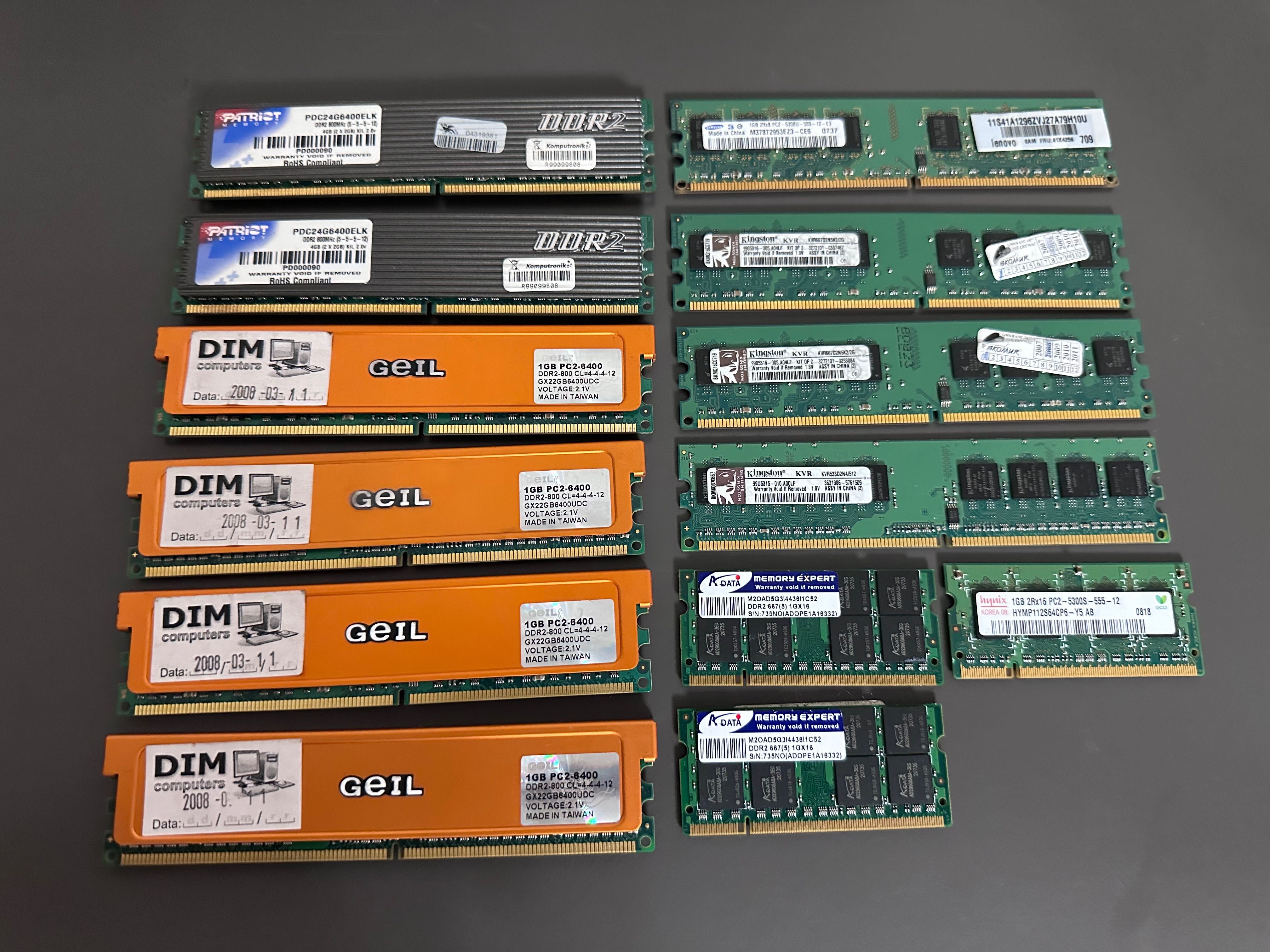 Zestaw pamięci RAM DIMM oraz SODIMM DDR2